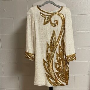 Bob Mackie Vintage Cream & Gold  Cocktail Dress